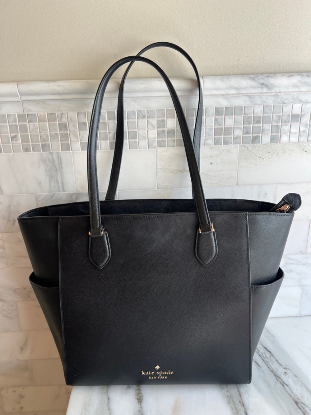kate spade Black Saffiano Tote with Side Pockets